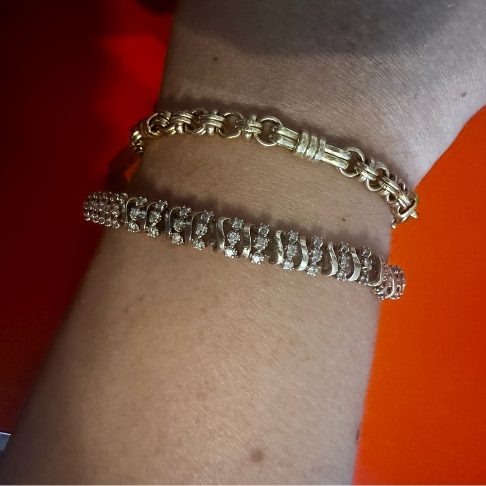 Diamond Tennis S Bracelet Solid 10k Gold - Picture 10 of 11